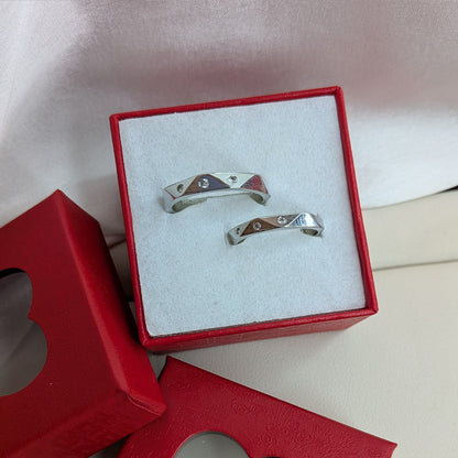 Modern Twisted Crystal Accents Couple Ring Set