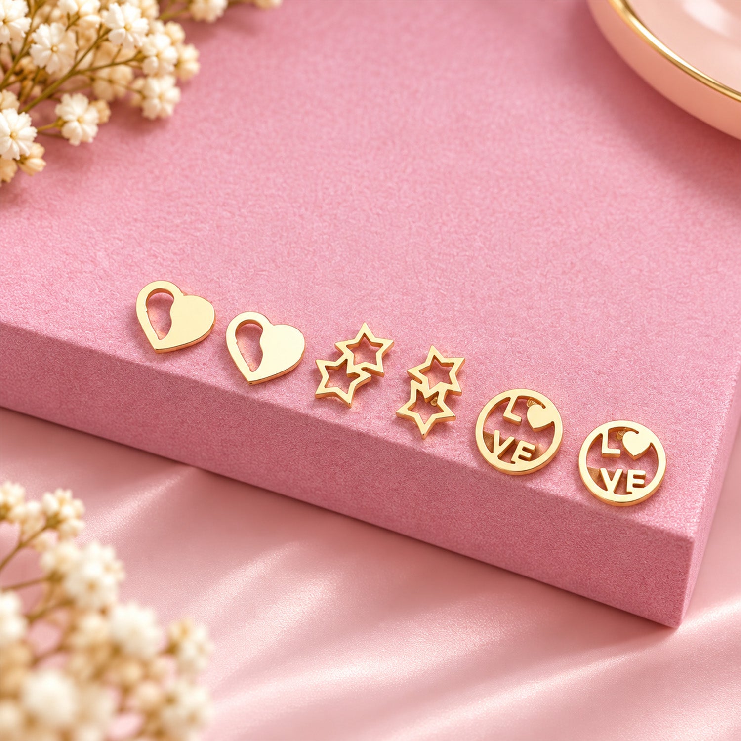 Stainless Steel Circle Love Stud Earrings for Girls & Women