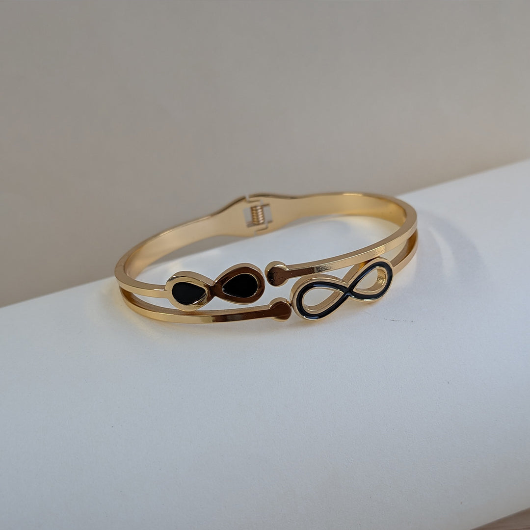 Gold Plated Dual Layer Black Infinity Charm Bracelet For Girls & Women