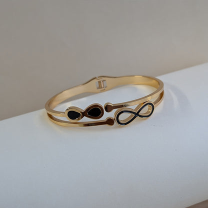 Gold Plated Dual Layer Black Infinity Charm Bracelet For Girls & Women