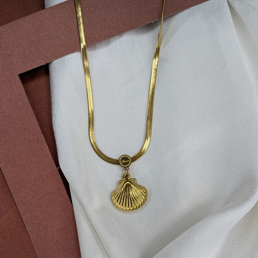 Gold Plated Textured Seashell Pendant for Women