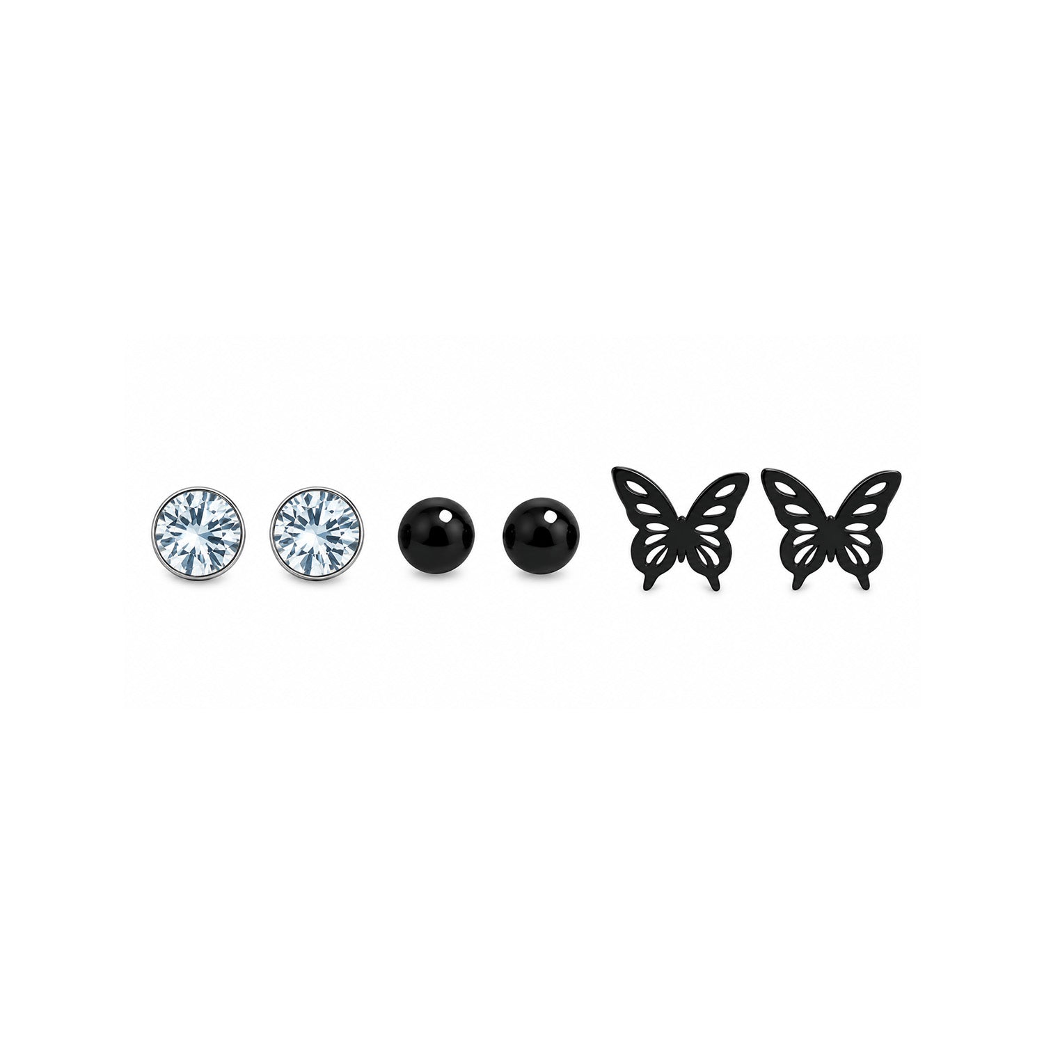 Black Butterfly Alloy Stud Earrings Set for Girls & Women