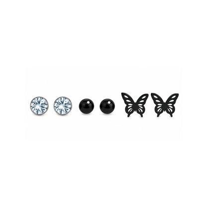 Black Butterfly Alloy Stud Earrings Set for Girls & Women