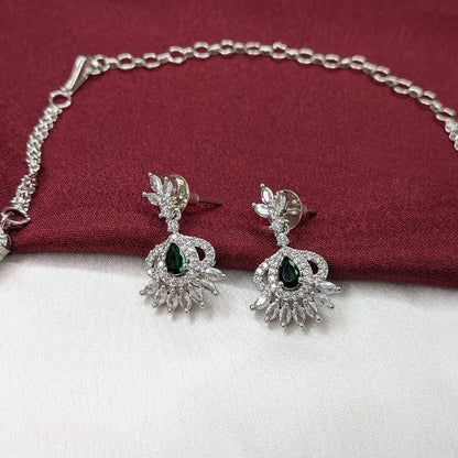 American Diamond Leaf & Teardrop Pattern Necklace Set with Earrings