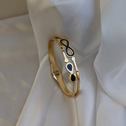 Gold Plated Dual Layer Black Infinity Charm Bracelet For Girls & Women