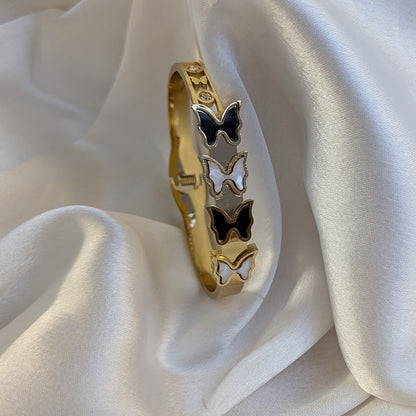 Elegant Gold Finish Black & White Butterfly Design Bracelet For Girls & Women