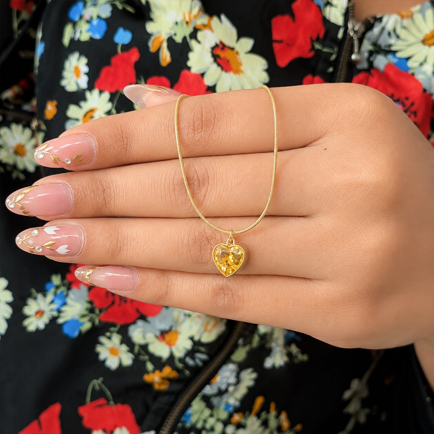 Gold Tone Citrine Heart Pendant For Girls & Women's