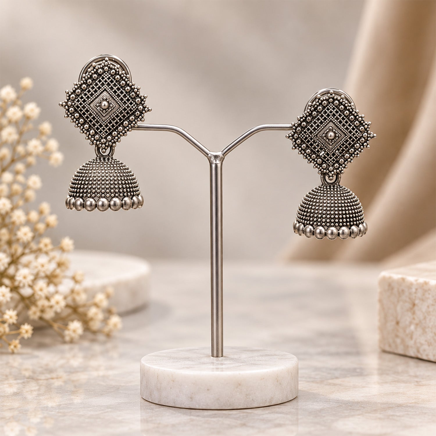 Oxidized Diamond Shaped Stud Earrings for Girls & Women's