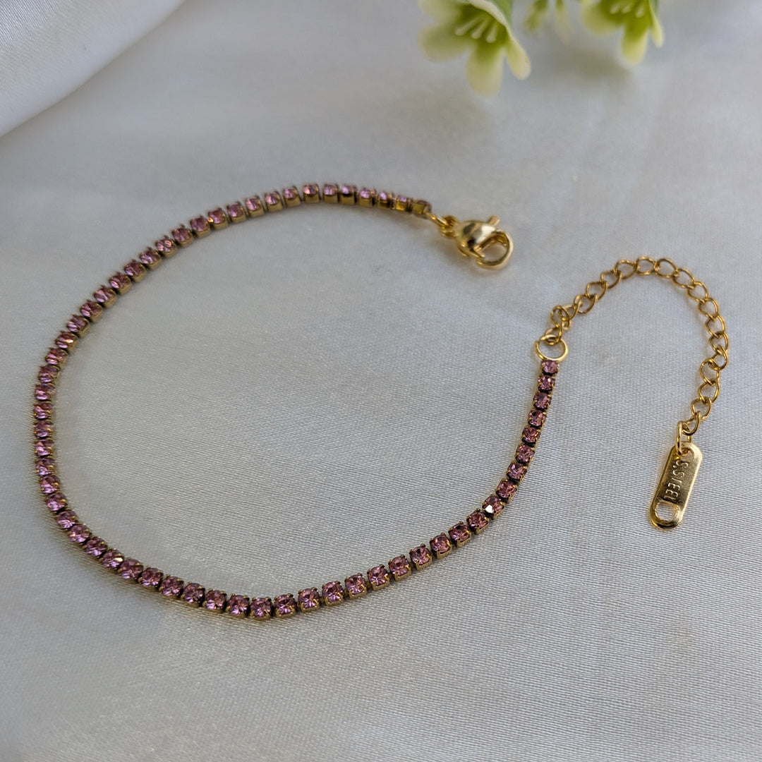 Elegant Gold Plated Pink AD Stone Tennis Bracelet for Girls & Women