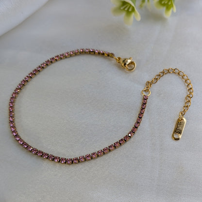 Elegant Gold Plated Pink AD Stone Tennis Bracelet for Girls & Women