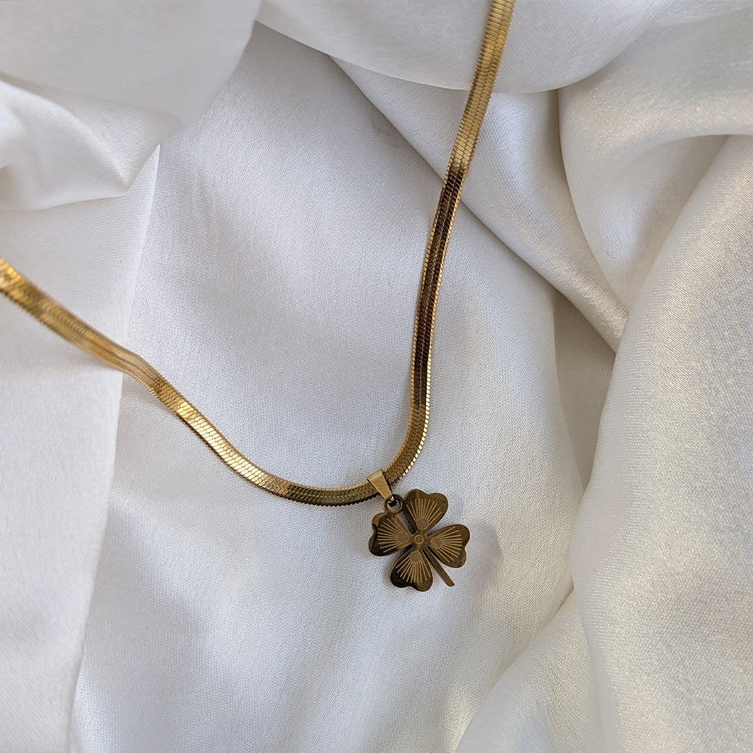 Golden Four Leaf Fortune Clover Charm Pendant For Girls & Women