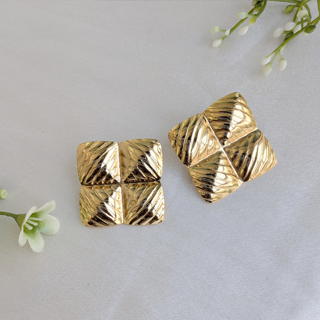 Vintage Gold-Tone Embossed Square Earrings For Girls & Women (Anti Tarnish)