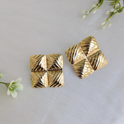 Vintage Gold-Tone Embossed Square Earrings For Girls & Women (Anti Tarnish)