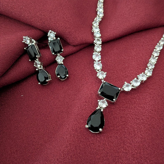 Silver Finish Classic Rectangular & Teardrop Stone Jewellery Set For Women