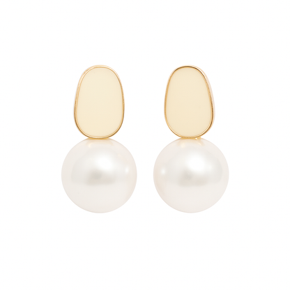 Off-White Enamel & Faux Pearl Drop Earrings