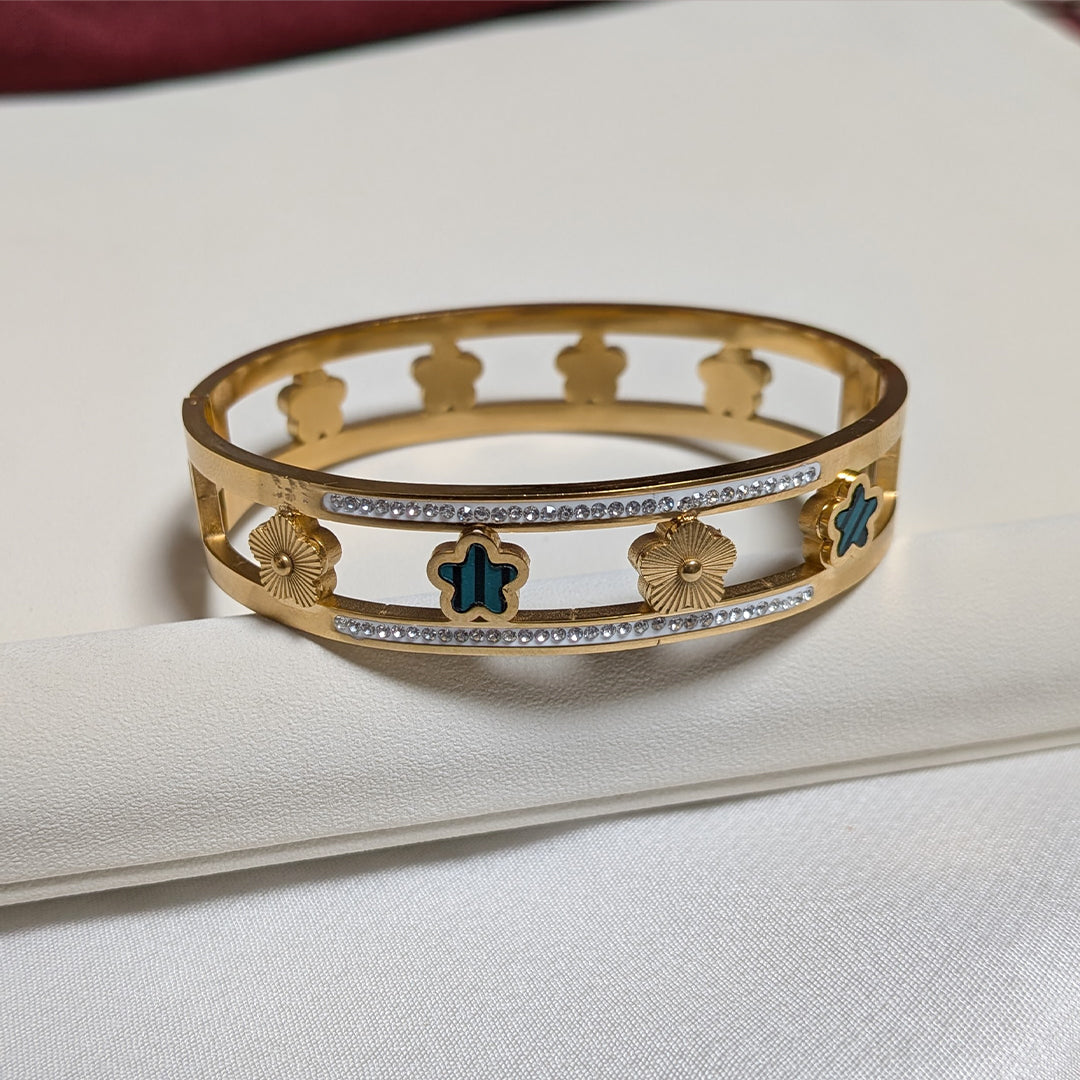 Gold Finish Floral Design With AD Stone Accents Bracelet For Girls & Women