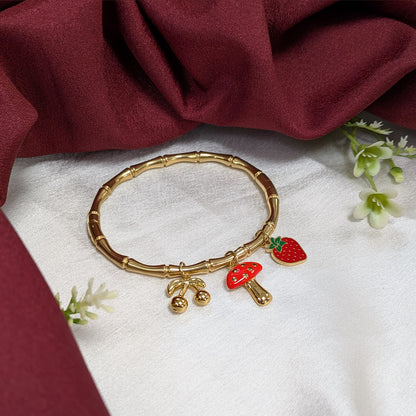 Gold Finish Fruit & Mushroom Charm Bracelet For Girls & Women