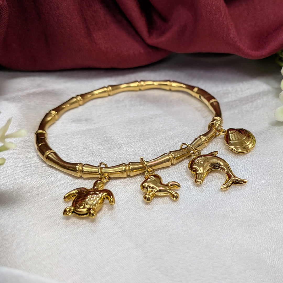 Gold Finish Ocean Life Charm Bracelet For Girls & Women