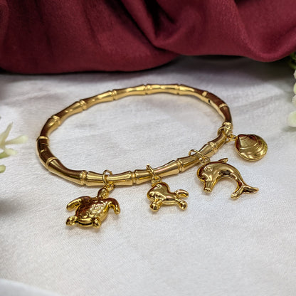 Gold Finish Ocean Life Charm Bracelet For Girls & Women