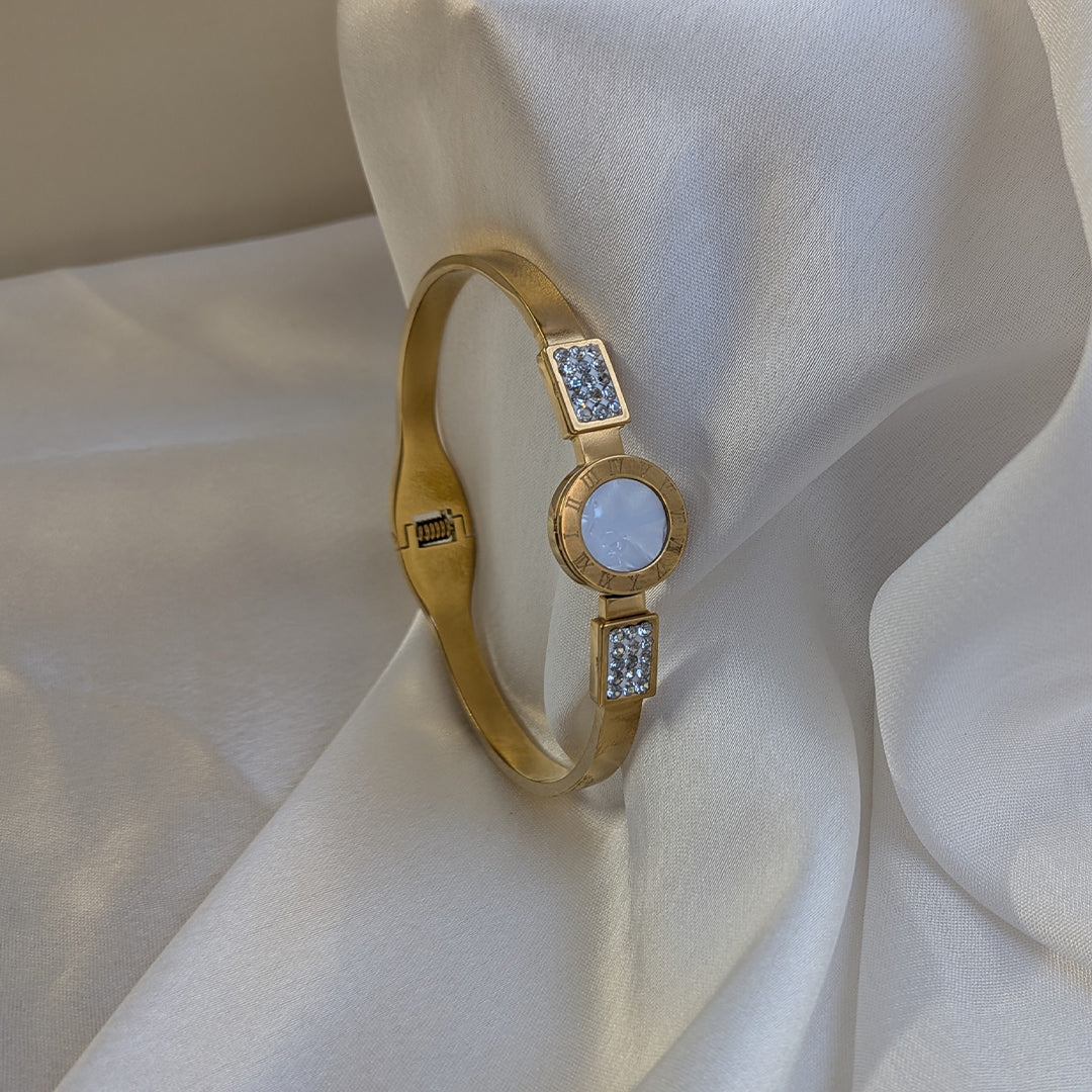 Gold Finish Bracelet with Mother of Pearl & AD Stones For Girls & Women
