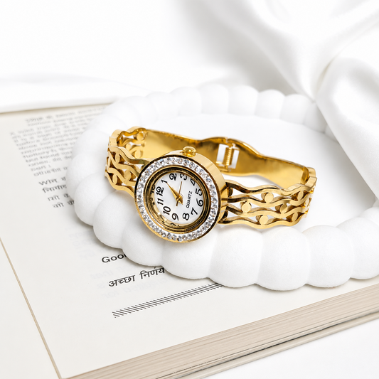 Traditional Wallnuts Design AD Studded Band Bracelet Watch For Girls & Women