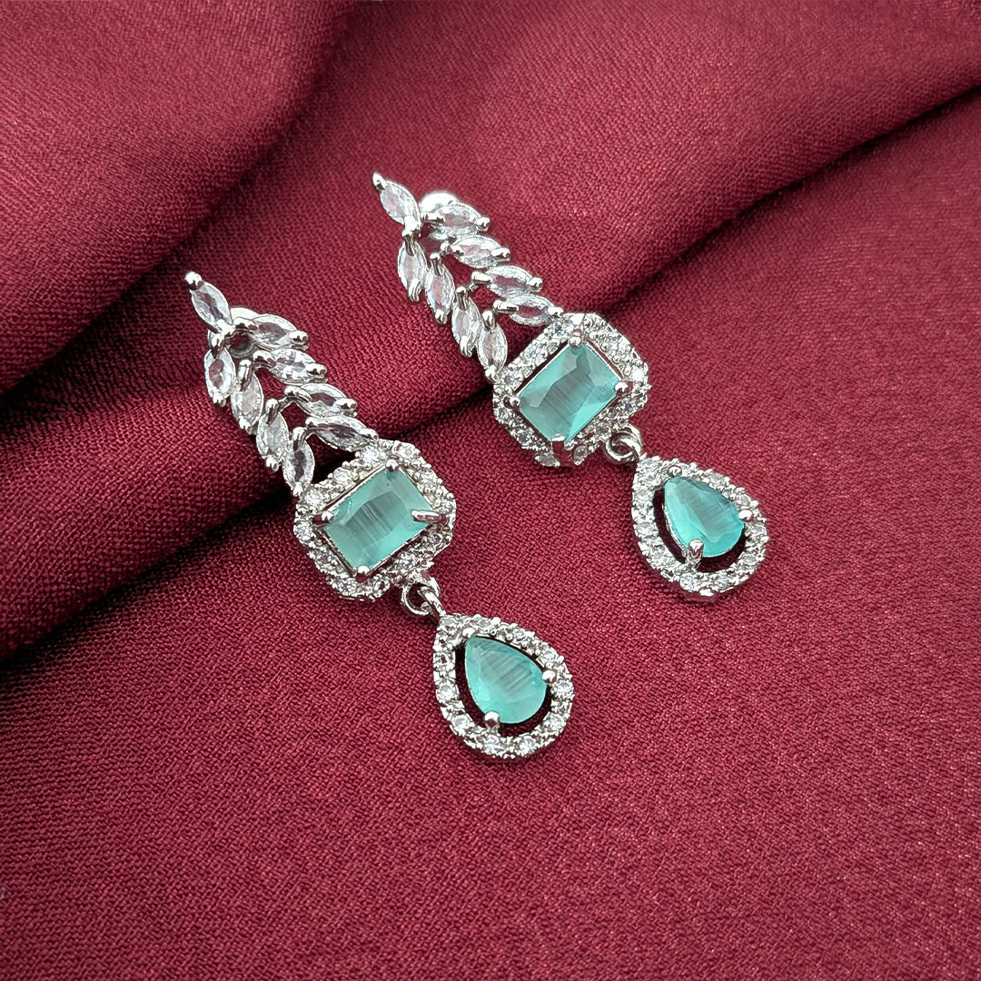 AD Luxe Square & Teardrop Gemstone Necklace With Matching Earrings For Women