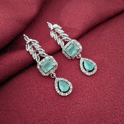 AD Luxe Square & Teardrop Gemstone Necklace With Matching Earrings For Women