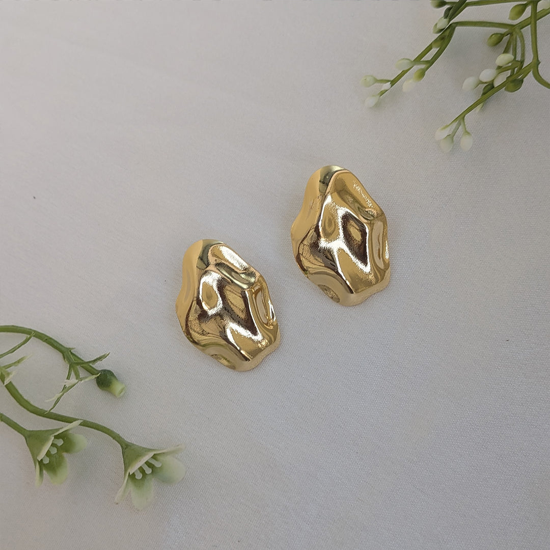 Gold Plated Abstract Pebble Gold Stud Earrings For Girls & Women (Anti Tarnish)