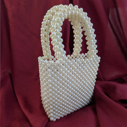 Handmade Pearl Beaded Top Handle Clutch Bag for Women