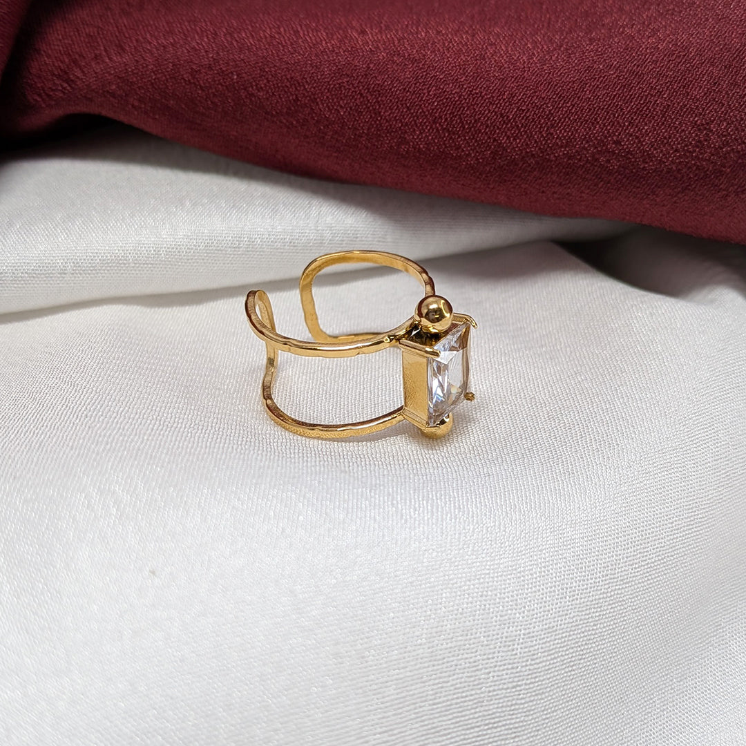 Gold Plated Adjustable Crystal Ring for Women & Girls (Anti Tarnish)