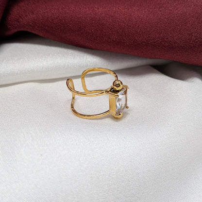 Gold Plated Adjustable Crystal Ring for Women & Girls (Anti Tarnish)