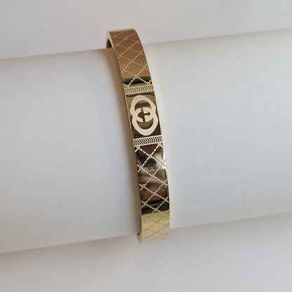 Luxury Gucci Brand Inspired Designer Geometric Engraved Stainless Steel Bracelet For Men