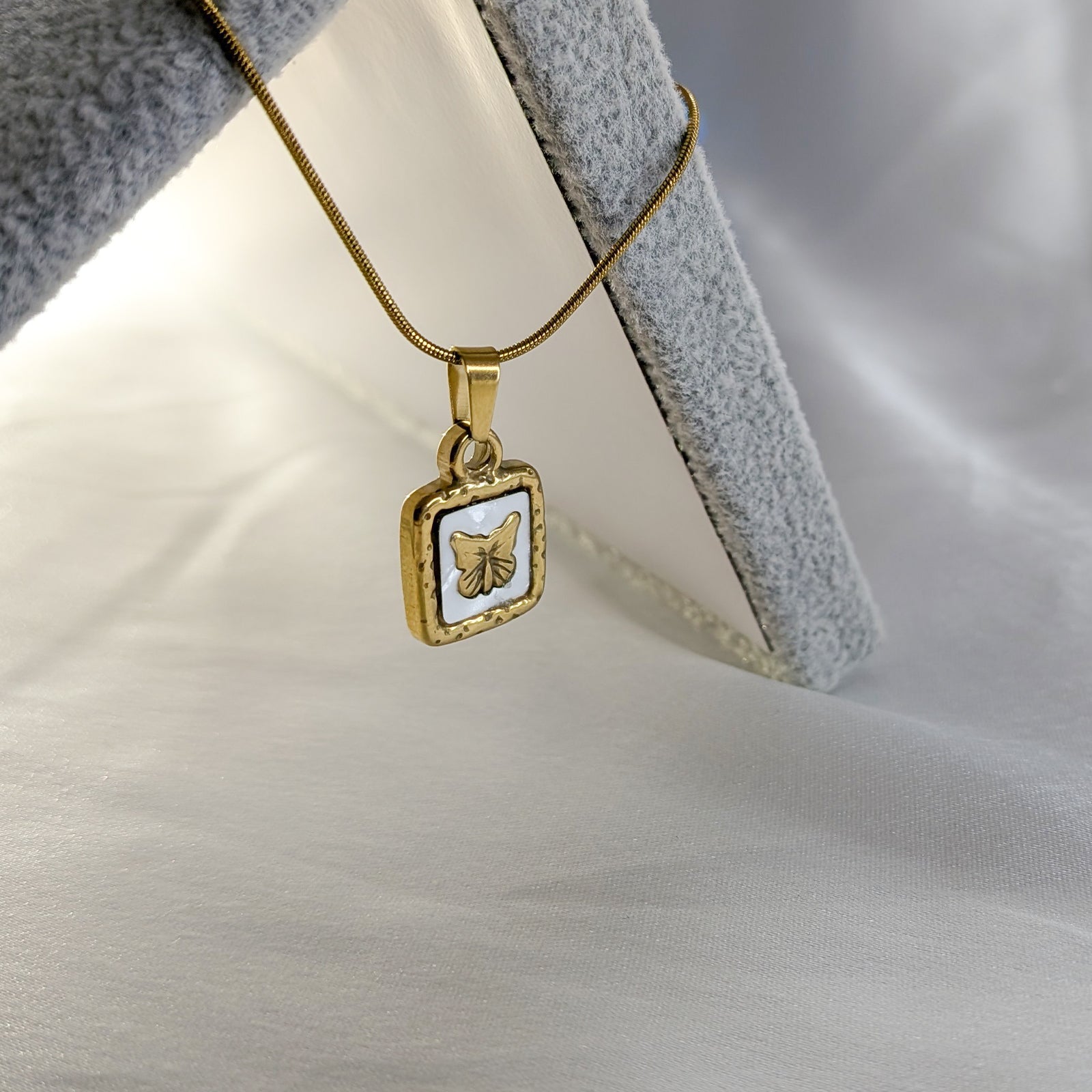 18K Gold Plated Minimal Square Butterfly Charm Pendant for Women & Girls