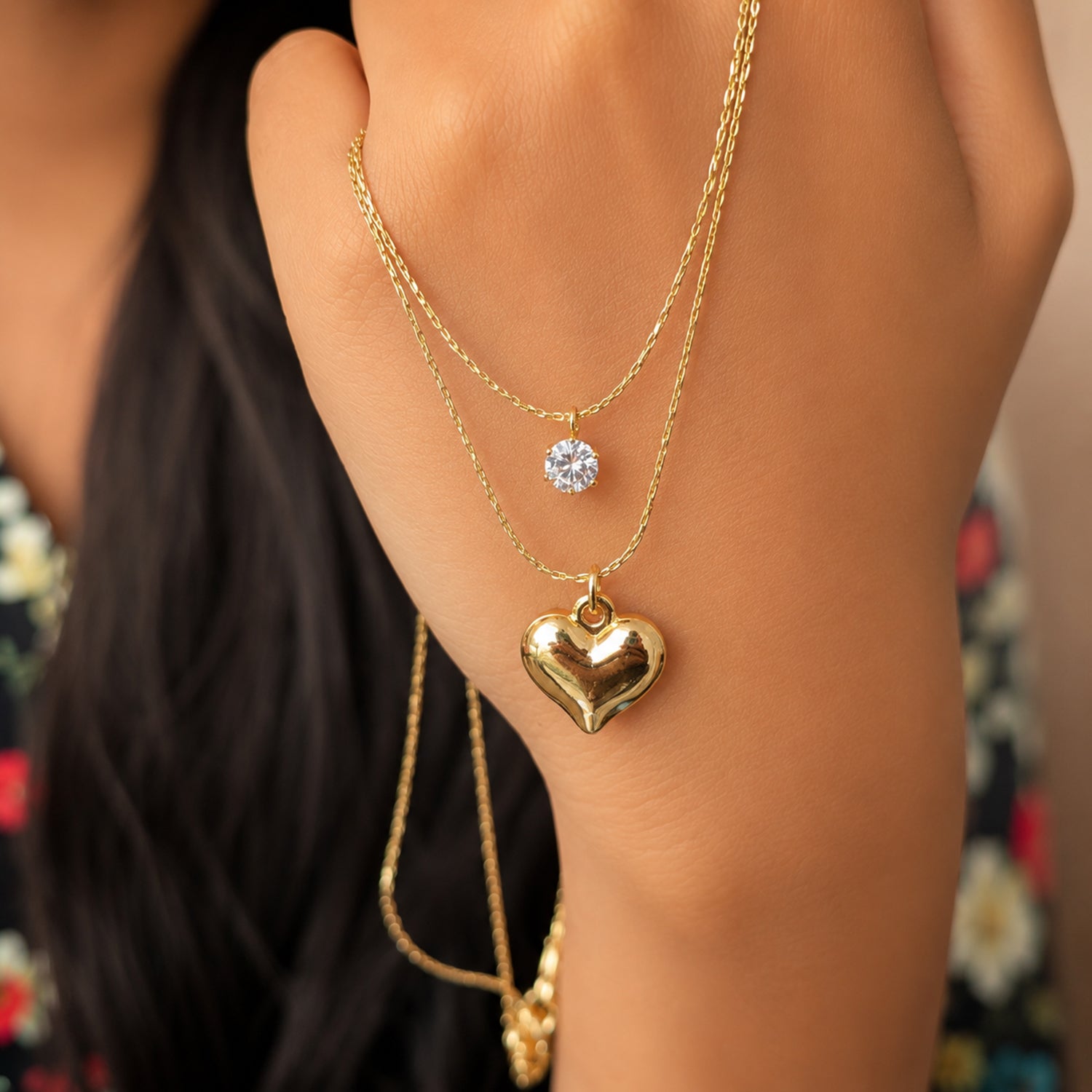 Heart & Crystal Stone Dual Layered Pendant For Girls & Women's