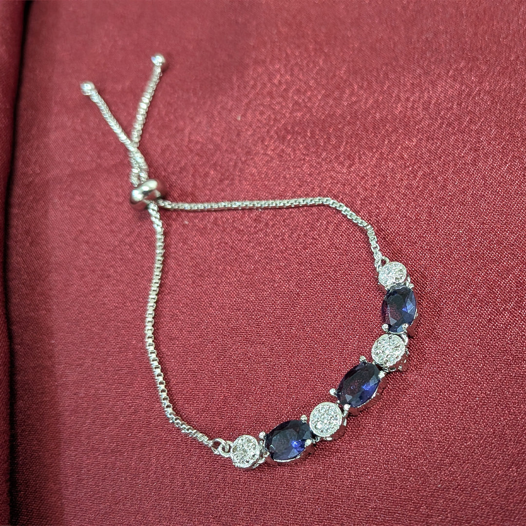 Silver Finish Oval AD Stone Jewellery Set with Earrings, Bracelet & Ring for Girls & Women