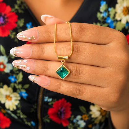 Square Zircon Pendant with Drum Connector For Girls & women