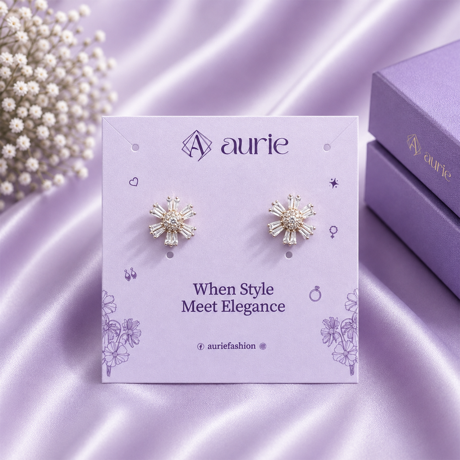 Flower Earrings with Radiating Baguette-Style AD for Women & Girls