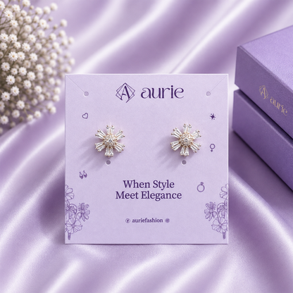 Flower Earrings with Radiating Baguette-Style AD for Women & Girls