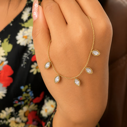 Leaf Design AD Stone Pendant Necklace for Girls & Women