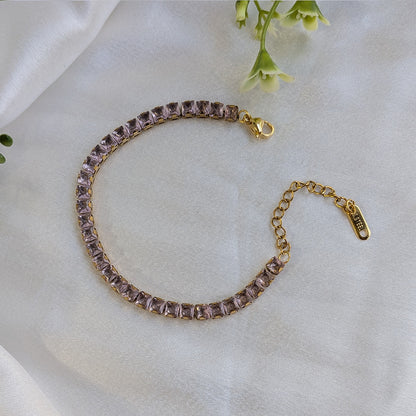 Gold Finish Light Pink Stone Tennis Bracelet For Girls & Women