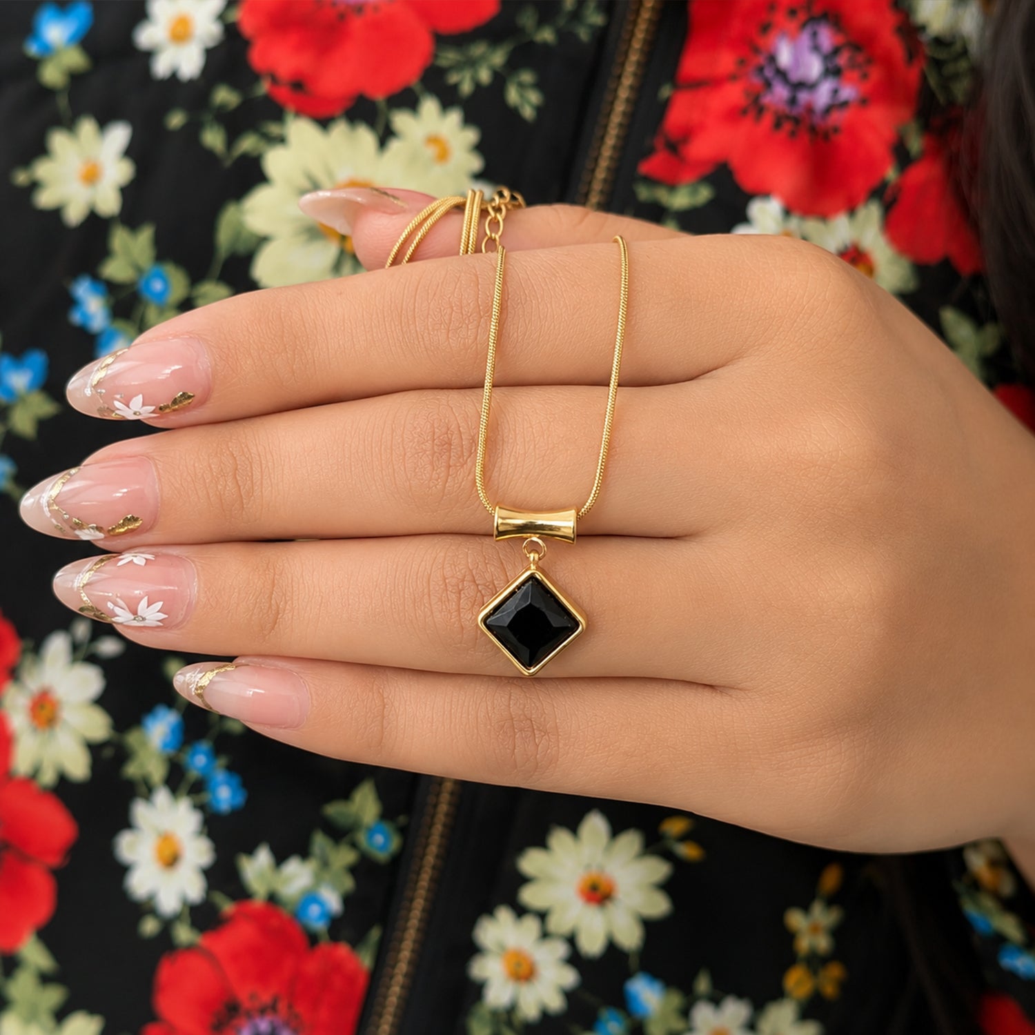 Square Zircon Pendant with Drum Connector For Girls & women