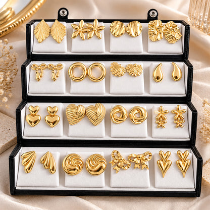 Gold Tone Korean Fashion 16 Pairs Earrings for Women & Girls