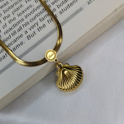 Gold Plated Textured Seashell Pendant for Women
