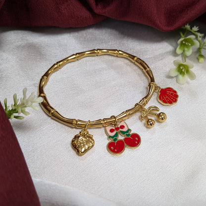 Gold Finish Fruit & Shell Charm Bracelet For Girls & Women (Anti Tarnish)