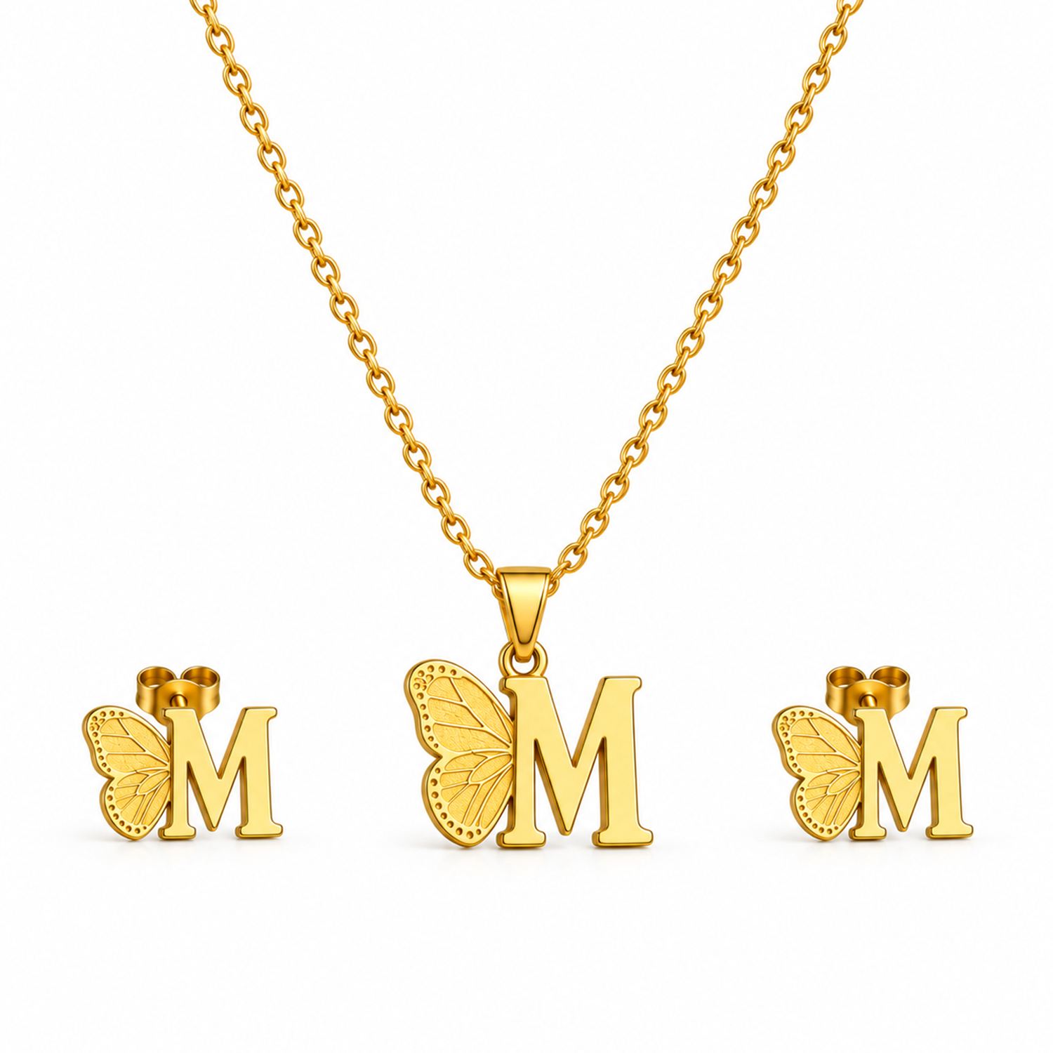 Attached Butterfly With Alphabet Pendant Set for Girl's & Womens