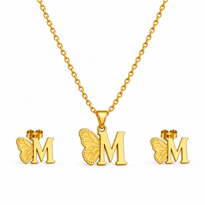 Attached Butterfly With Alphabet Pendant Set for Girl's & Womens