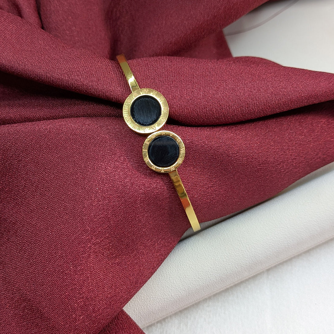 18K Gold Finish Stylish Black Stone Bracelet for Girls & Women