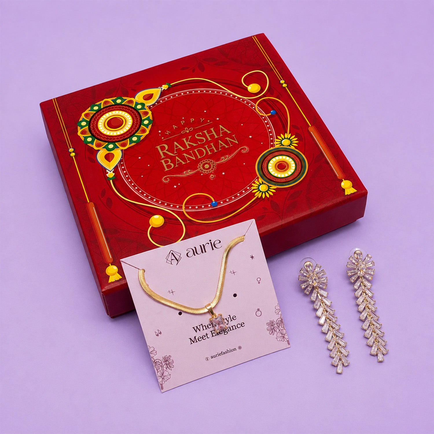 Gold Finish Necklace & Long Drop Earrings Jewellery Gift Box