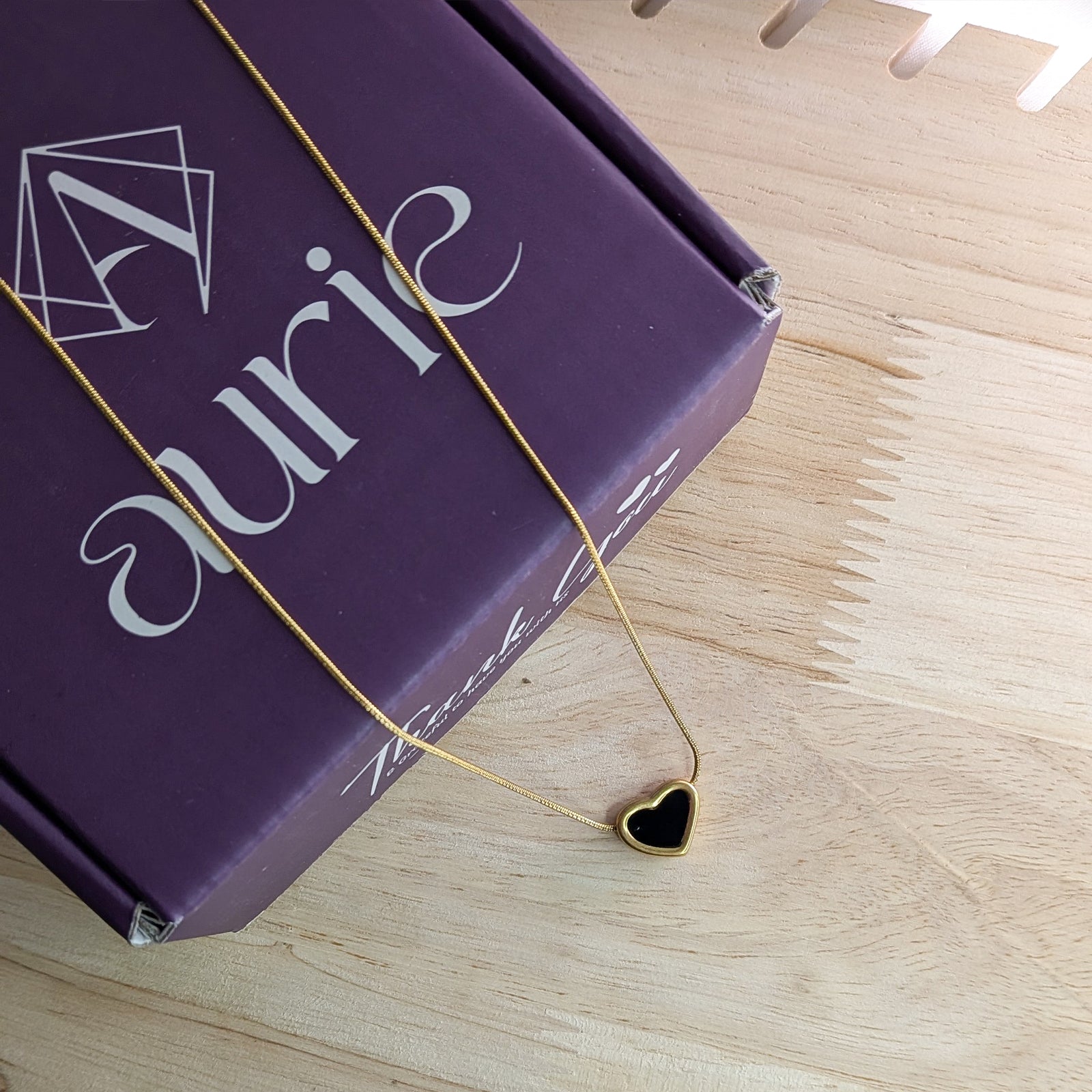18k Gold Plated Heart Pendant with Black Enamel Charm for Women & Girls
