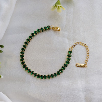 Gold Plated Emerald Green AD Stone Tennis Bracelet For Girls & Women